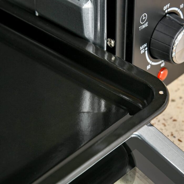 Міні-піч HOMCOM 21 л з 1 решіткою та 1 деком для випікання 3 режими приготування 100C-230C з регульованою температурою Міні-піч для піци 1400 Вт з решіткою для гриля Нержавіюча сталь Скло ЧорнийСріблястий
