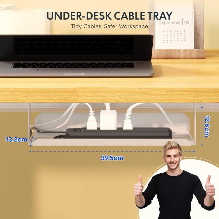 Стіл FlexiSpot з регульованою висотою Basic з організацією кабелів, гачками та цільною стільницею, ергономічний стіл для домашнього офісу, офісний стіл (120x60 см, клен) 120 x 60 см клен біла рама