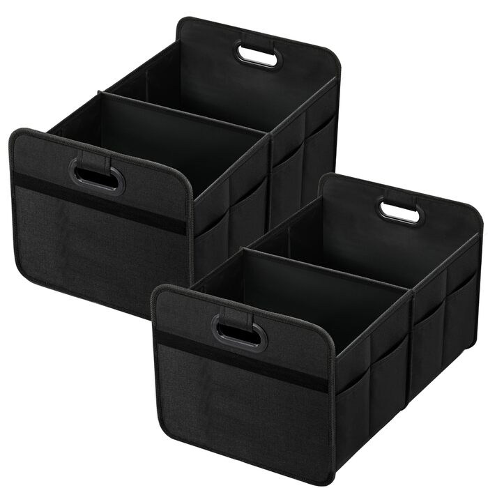 Органайзер для багажника Делюкс, 2 відділення, складаний контейнер для зберігання речей в авто, з антиковзким покриттям, виготовлений з водонепроникного поліестеру 600D, підходить для мінівенів, позашляховиків, пікапів, стандартний розмір, комплект з 2 шт