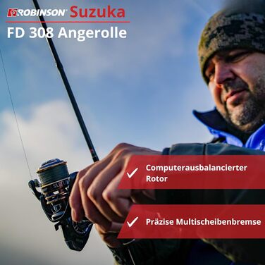Рибальська котушка Robinson - переднє гальмо, 8 кулькових підшипників, дюралюмінієва шпуля, 5.21 - підходить для лову окуня, форелі, головня, судака, щуки та сома залежно від розміру - Suzuka 3000