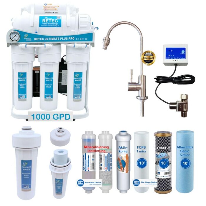 Система зворотного осмосу RETEC 1000 GPD Perfect Water No. 1 Ultimate Plus PRO Direct Flow резервуар не потрібен зворотний осмос фільтр для води фільтр для води питна вода зворотний осмос зворотний осмос