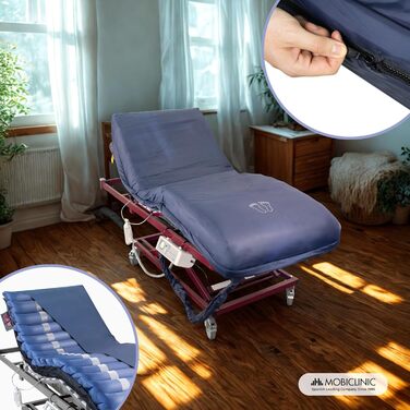 Протипролежневий надувний матрац, 200x105x12,8 см, Mobi 3 Plus, матрац зі змінним тиском та компресором, низький рівень шуму, ширина 105 см, 17 повітряних камер, для пролежнів I, II та III ступеня, синій 200x105 x 12,8 см