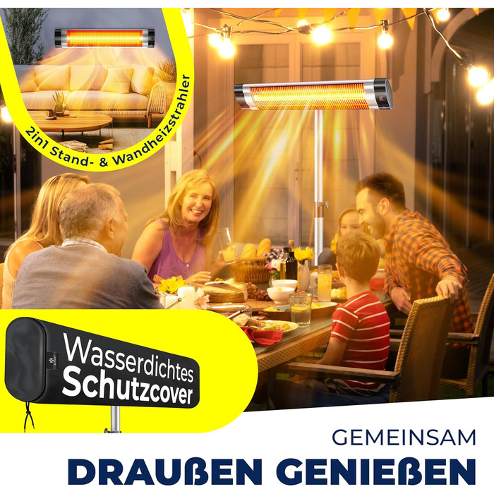 Інфрачервоний обігрівач KESSER, обігрівач для патіо, 2500 Вт, включаючи захисний чохол, телескопічна підставка з регульованою висотою, обігрівач для пеленального столу, обігрівач для патіо, кварцовий обігрівач, інфрачервоний