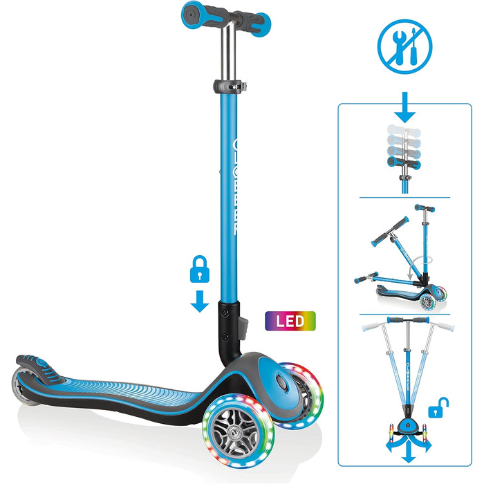 Самокат GLOBBER Elite - самокат для дітей від 3 років - самокат 120/80 мм - ABEC 5, 3 колеса - регульований по висоті - світлодіод