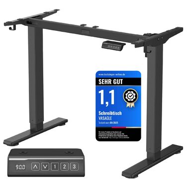 Електричний стіл VASAGLE з регульованою висотою, каркас столу, підставка для столу, без стільниці, з 2 гачками, функція пам&39яті з 3 висотами, сталь, чорний колір LSD021B01V2 1 чорний колір