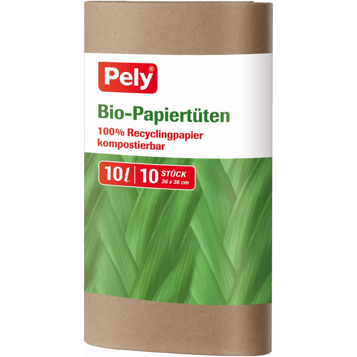 Біорозкладні паперові пакети pely 100 PEL8747, сертифіковані Blue Angel, 10 літрів, 10 пакетів в упаковці. 10 упаковок в коробці