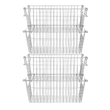 Кошик для зберігання в морозильній камері SANNO, штабелюється, для комори, зберігання та організації, штабелюється, контейнери для зберігання картоплі та цибулі, металеві кошики для зберігання, 4 шт. 40 см (Д) x 24 см (Ш) x 16 см (В), хром