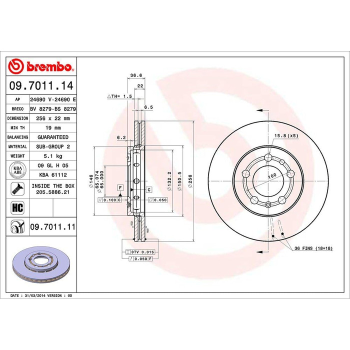 Гальмівні диски передні Brembo 09.7011.11 з UV-покриттям, 2 шт.