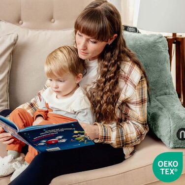 Хутряна подушка для читання Nestl, стильна спинка для сидіння в ліжку, штучне хутро, подушка для крісла-ліжка з підлокітниками, подушка для читання для сидіння в ліжку, для дорослих та дітей, подушка для підтримки спини для відпочинку в ліжку, зелений ста