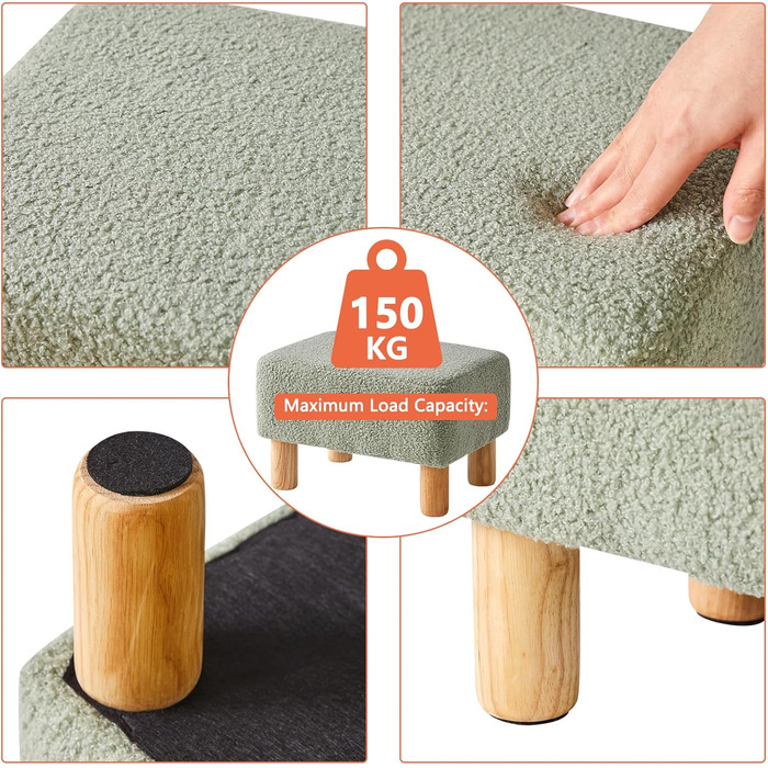 Прямокутна підставка для ніг YMYNY, підставка для ніг з дерев&39яними ніжками, підставка для ніг із сидінням, дерев&39яна підставка для ніг, невелика м&39яка підставка, лавка для взуття для вітальні, спальні, 402925 см зеленого кольору HBD030GR