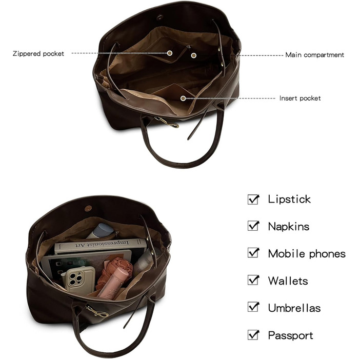 Жіноча сумка unisoul - сутула сумка - велика шкіряна сумка з верхньою ручкою, сумки через плече, жіноча сумка для коледжу для робо