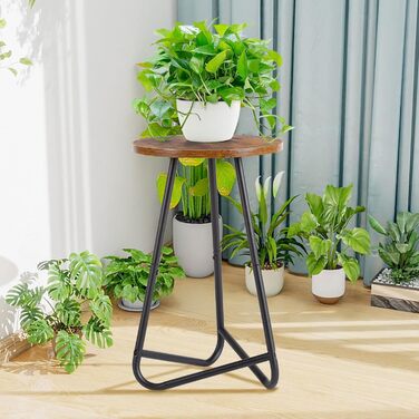 Кругла підставка для рослин HDANI 50 см, підставка для квітів, полиця для рослин з дерева та металу, сучасна полиця для кімнатних рослин для вітальні, балкону та офісу, чорний рустикальний коричневий 50 см