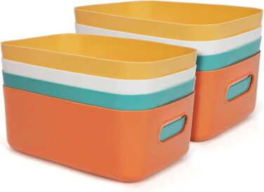 Набір з 8 барвистих коробок для зберігання, пластикові кошики для зберігання, органайзери для кухонних шаф з ручками, коробки для зберігання кошиків, пластикові кошики для ванної кімнати, кухні, комори, 8 л, барвисті