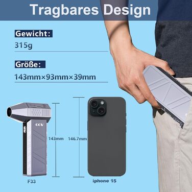 Електричний пилосос CCV, розпилювач повітря під тиском, 3 швидкості, 150 000 обертів за хвилину, стиснене повітря, батарея 3000 мАг, щітка для очищення та швидка зарядка Tepy-c, для набору для чищення ПК, автомобіля, дивана (СИНІЙ)