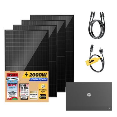 Балконна електростанція потужністю 2000 Вт з накопичувачем - Балконна електростанція потужністю 2000 Вт з розеткою - Інтегрований гібридний інвертор потужністю 800 Вт - Solakon ONE з 2,11 кВтгод - 4 двосторонні сонячні панелі по 500 Вт з накопичувачем, ка