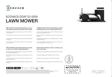 Роботизована газонокосарка ECOVACS Goat G1-2000 зі стійким гаражем та модулем автоматичного підключення, бездротовий периметр для