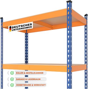 Надміцний стелаж KARAT, підвальний стелаж, стелаж для зберігання зі сталевою рамою, вантажопідйомність 1050 кг (синьо-помаранчевий, 180 x 90 x 60 см) Rhino 180 x 90 x 60 см синьо-помаранчевий