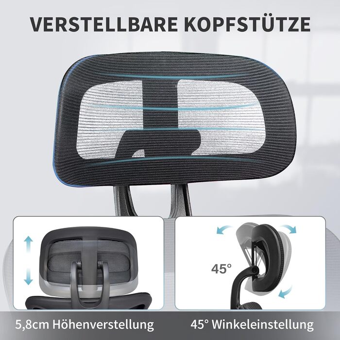 Ергономічне офісне крісло з підставкою для ніг, крісло для роботи з високою спинкою та подвійною спинкою, 2D-підголівник, відкидні підлокітники, губчасте сидіння, сітчасте крісло, крісло керівника, комп&39ютерне крісло для дорослих, чорне