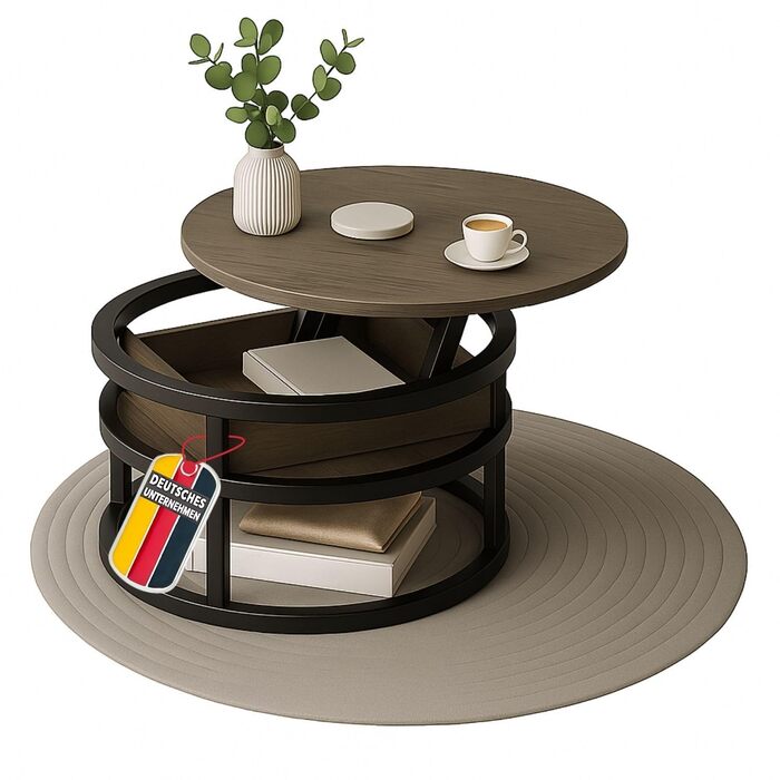 Сірий журнальний столик-гойдалка з регульованою стільницею та прихованим відділенням для зберігання, метал та дерево, бічний столик для вітальні, круглий диванний столик з місцем для зберігання, сучасний металевий стіл, столик для дивана