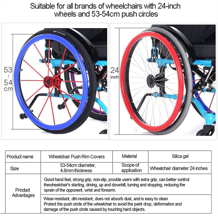 Пара силіконових чохлів для штовхачів для інвалідних візків, нековзний чохол для заднього колеса для інвалідного візка для подальшого покращення зчеплення та зчеплення, A, 24 дюйми 24 дюйми A, 1