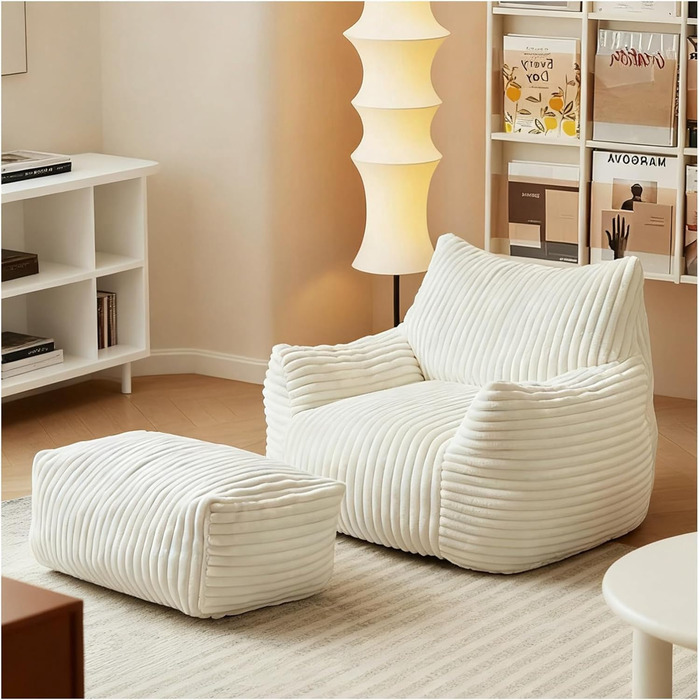 Великі крісла-мішки Generisch для дорослих, крісло для читання з пуфом, чорне крісло-мішок, зручне акцентне крісло, підходить для читання, ігор, комфортний плюшевий диван Cloud Lounge