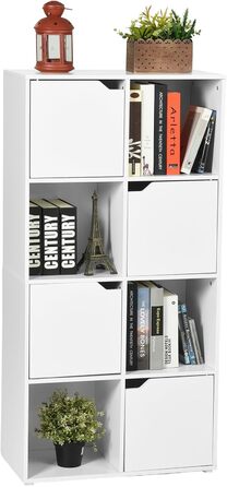 Книжкова полиця для кабінету, спальні та вітальні, книжкова шафа з 4 дверцятами та 8 відділеннями, полиця для зберігання, окремостояча полиця, офісна полиця, полиця для файлів, полиця для папок, 60 x 30 x 120 см