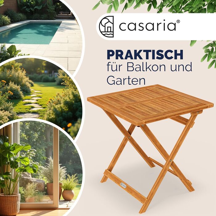 Садовий стіл Casaria, балконний стіл, всепогодний, складаний, дерев&39яний, 70x70 см, вантажопідйомність 80 кг, балкон, сад, тераса, складаний стіл, стіл для посадки рослин, колір акації коричневий