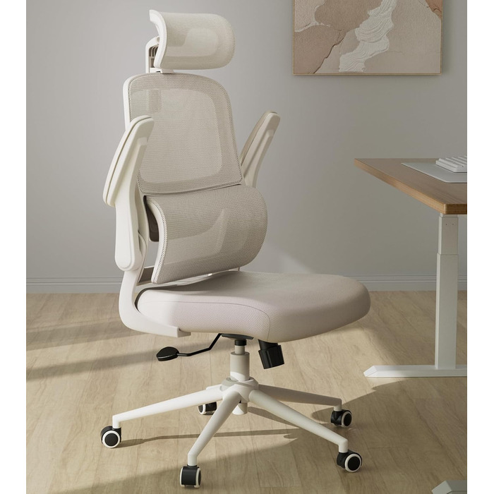 Ергономічне офісне крісло Hbada P1, стілець для роботи з регульованою поперековою опорою, стілець для домашнього офісу з 2D-підголівником, складними підлокітниками, обертове комп&39ютерне крісло, сірий колір