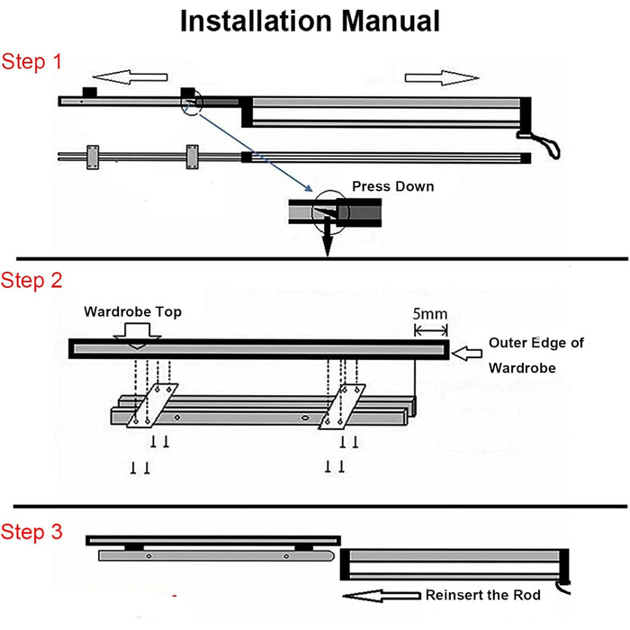 Висувна штанга для одягу для висування вішалок для одягу. Регульована телескопічна штанга для гардеробу, 347 мм, біла.