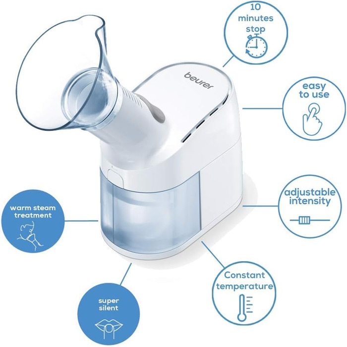 Паровий небулайзер Beurer SI 40, для використання в роті, носі та горлі при застуді, розпилення рідин та ефірних олій, дуже тихий