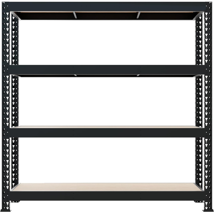 Стелаж для зберігання Metalkas MEGA-MET 500 з 4 полицями з МДФ, 180x180x60 см, вантажопідйомність полиць 500 кг, полиці з регулюванням висоти, надміцний стелаж, стелаж для підвалу, стелаж для майстерні, виготовлений з металу, чорний 180x180x60 см/вантажоп
