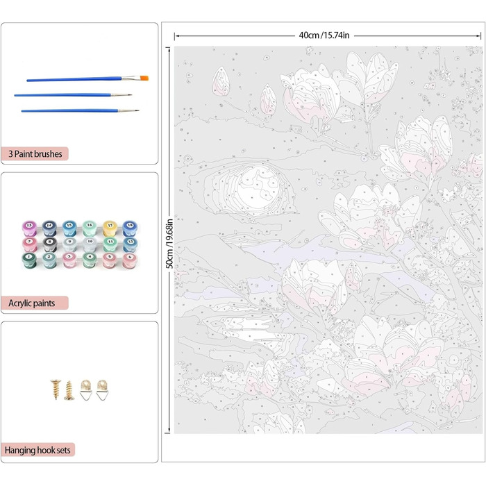 Картина за номерами для дорослих, Картина за номерами Місячний пейзаж Квіти Діти Початківці з полотном Пензлі Акриловий пігмент для подарунків і домашнього декору (40 х 50 см)