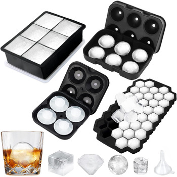 Силіконова форма для льоду з кришкою - набір з 4 шт. , легко вивільняється, підходить для коктейлів і соків з віскі тощо, схвалено