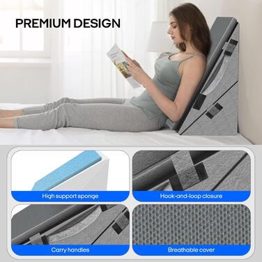 Клиноподібна подушка для ліжка, регульована клиноподібна подушка, подушка для читання для ліжка, подушка для дивана, подушка для спини, яку можна прати, подушка для підтримки спини з піни з ефектом пам&39яті, спинка для лікування рефлюксу, апное сну, чита