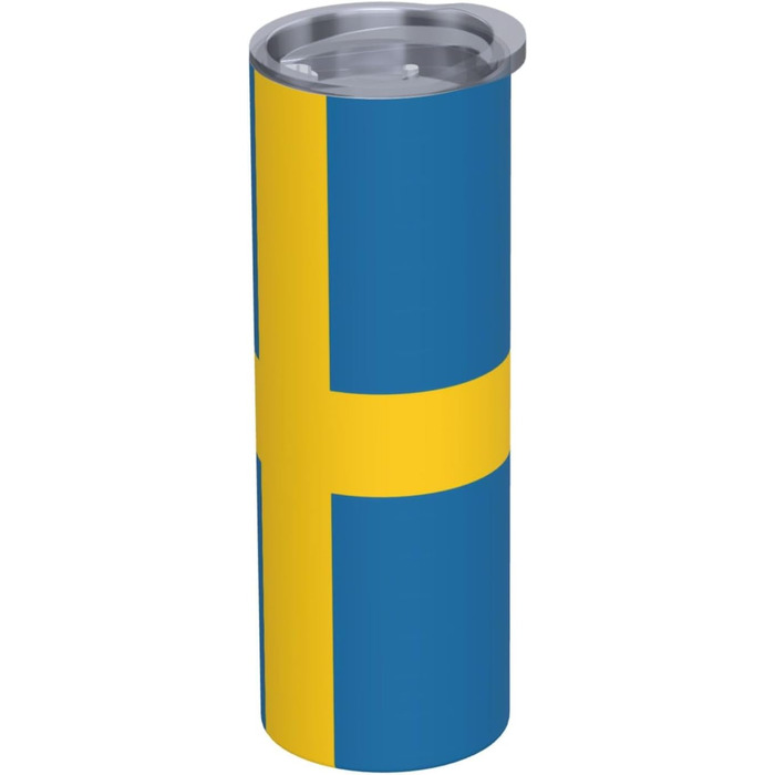 Кухоль з прямою трубочкою, дизайн шведський прапор, друкований, дорожній кухоль, підходить для кемпінгу, офісу та дому, 590 мл