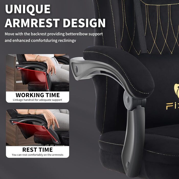 Ігрове крісло Fizzin, ергономічне ігрове крісло з висувною підставкою для ніг, регульованим підголівником, поперековою опорою (чорне)