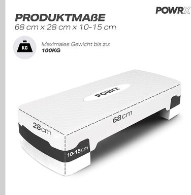 Степборд POWRX Home, включаючи тренування Степпер з регульованою висотою та нековзним покриттям для аеробіки, гімнастики та фітнесу Степ-лава Home (білий)