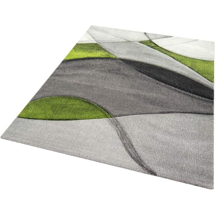 Килим сучасний килим для вітальні хвилі зелений сірий чорний розмір 60x110 см