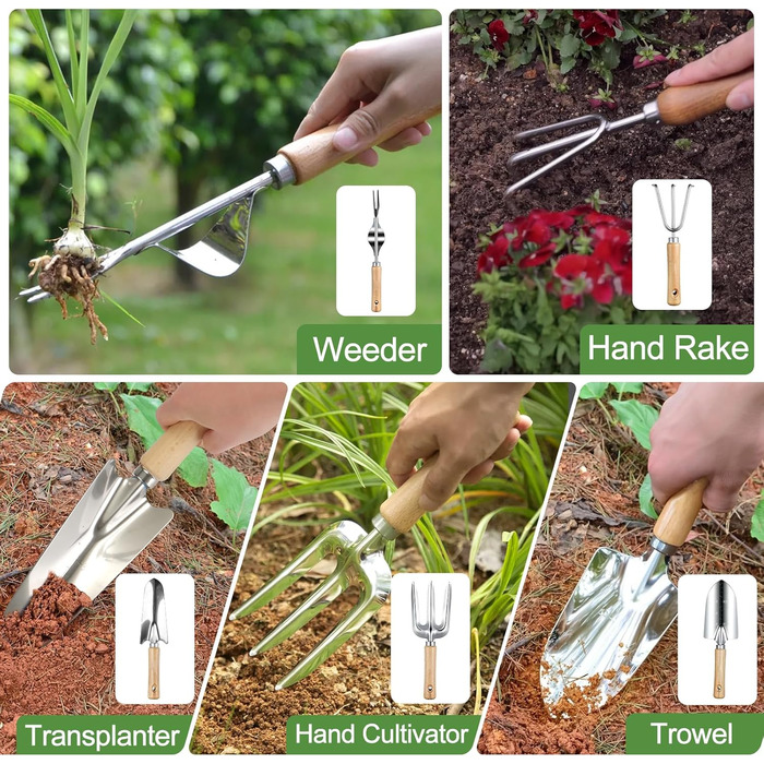 Набір садових інструментів Gartenwerkzeug, 12 предметів, з органайзером-сумкою, садова лопатка з деревяною ручкою, секатор, садові граблі, подарунок для садівників, ідеальний подарунок для жінок-садівниць