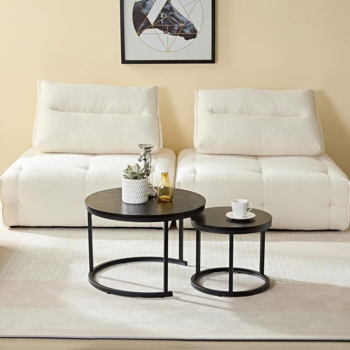 Круглий журнальний столик Home Heaven з чорного дерева - Комплект із 2 круглих столиків для вітальні - Ø60 см Ø40 см