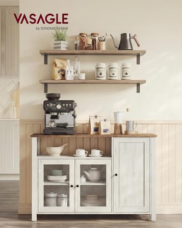 Сервант, Кухонна шафа, Шафа для зберігання, з 3 дверцятами, для вітальні, кухні, їдальні, 33 x 110 x 75 см, Сільський стиль, Медово-коричневий - Вінтажний білий LSC096WJ02 Медово-коричневий Вінтажний білий