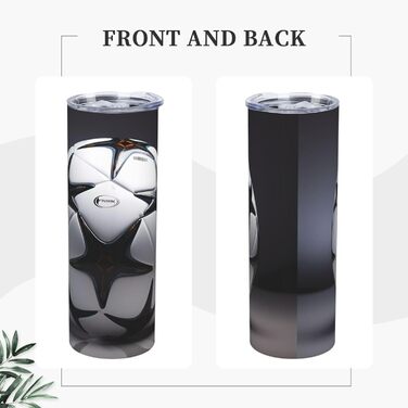 Кухоль з прямою трубочкою, 590 мл, чорно-білий, з футбольним принтом, дорожній кухоль, підходить для кемпінгу, офісу та дому