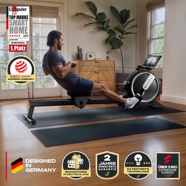 Домашній гребний тренажер з водонепроникним або магнітним опором, світлодіодним дисплеєм, сумісним із додатком Bluetooth, подвійною ковзною рейкою, тихий, ергономічний, тренування всього тіла, вертикальне зберігання, PROwer/WRX500 (чорний)