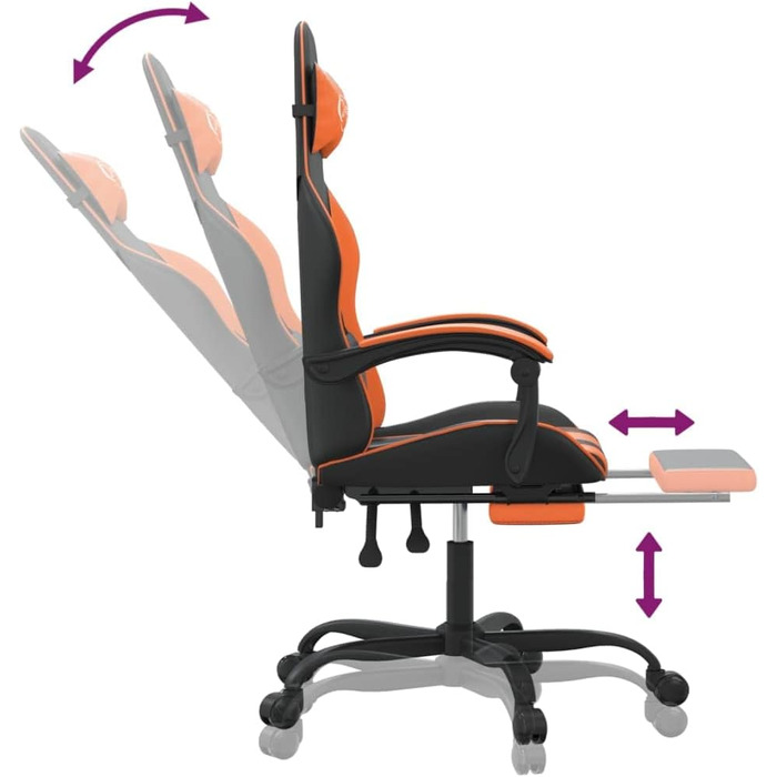 Геймерське крісло, офісне крісло, з підставкою для ніг, чорно-помаранчеве, штучна шкіра