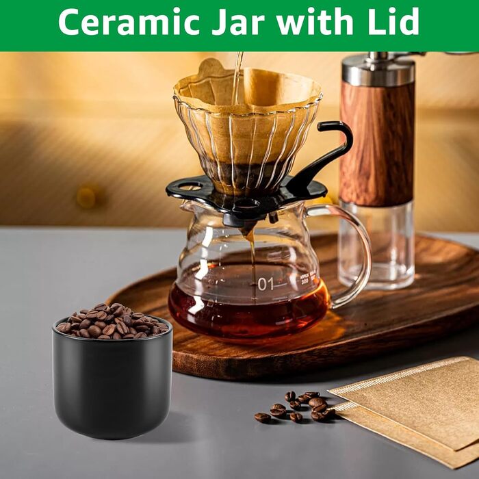 Набір керамічних банок WOPPLXY з 4 предметів з кришкою та наклейкою, чорна керамічна банка об&39ємом 260 мл з кришкою, чорна керамічна банка для зберігання кави, спецій, цукру, чаю