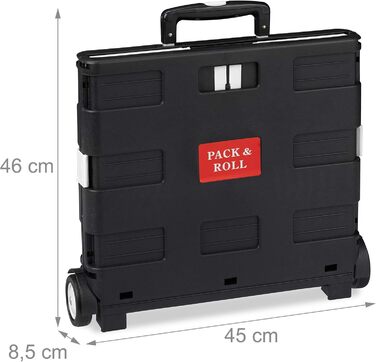 Складний візок для покупок Relaxdays з телескопічною ручкою, колесами, вантажопідйомність до 35 кг, об'єм 50 літрів, чорно-сірий