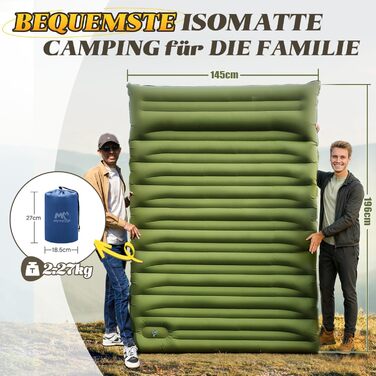 Килимок для сну для кемпінгу, подвійний кемпінговий матрац 12 см, надлегкий надувний матрац для сну для 2 осіб, невеликий розмір упаковки з ножним насосом та подушкою для подорожей, відпочинку на природі, походів, наметів, пляжу, зелений