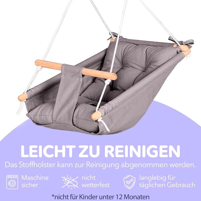 Дитяча гойдалка-гамак Canvas Baby Hammock Swing від Cateam - підвісна дерев'яна гойдалка для дитини з ременями безпеки та деталями
