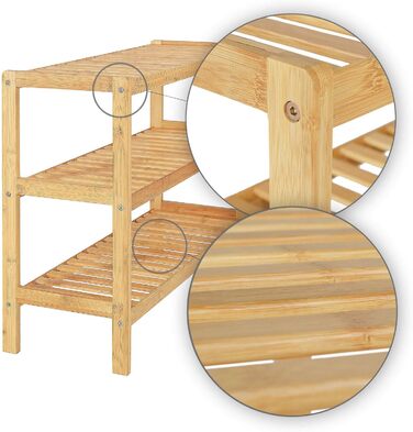 Полиця для взуття dibea з 3 полицями, бамбукова шафа для взуття, окремостояча полиця, кухонна полиця, полиця для вітальні, 70x26x55 см, натуральний колір, натуральний, 70x26x55 (3 полиці)