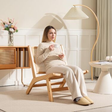 Крісло HOMCOM, Крісло-реклайнер без підлокітників, Крісло зі спинкою з ротанга, Дерев&39яний каркас, Крісло для читання для вітальні, спальні, натуральне дерево